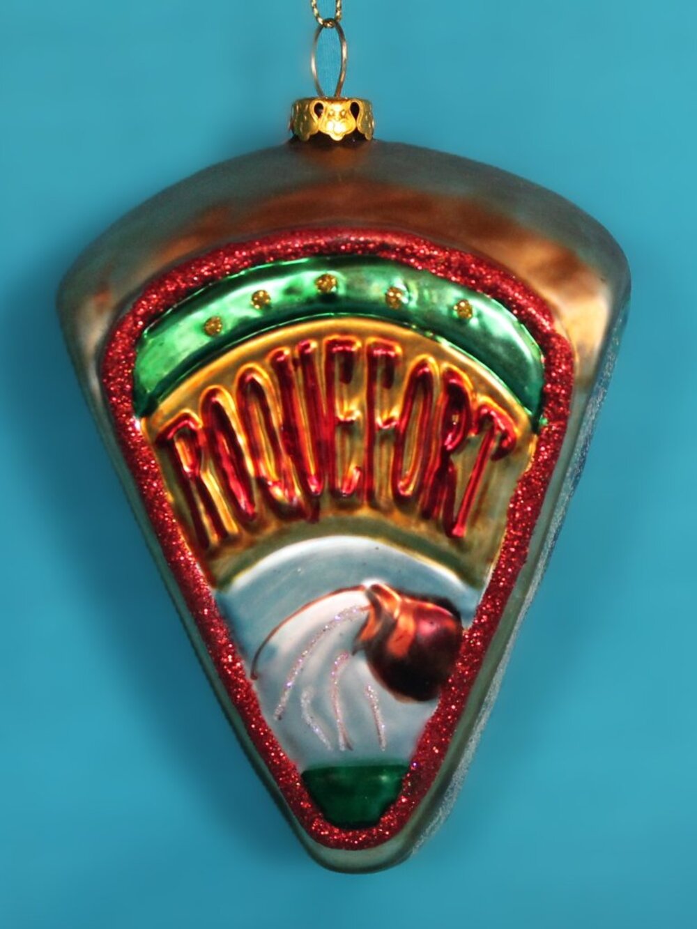 Roquefort Blue Cheese Blown Glass Christmas Ornament Foodie Chef Gift Holiday